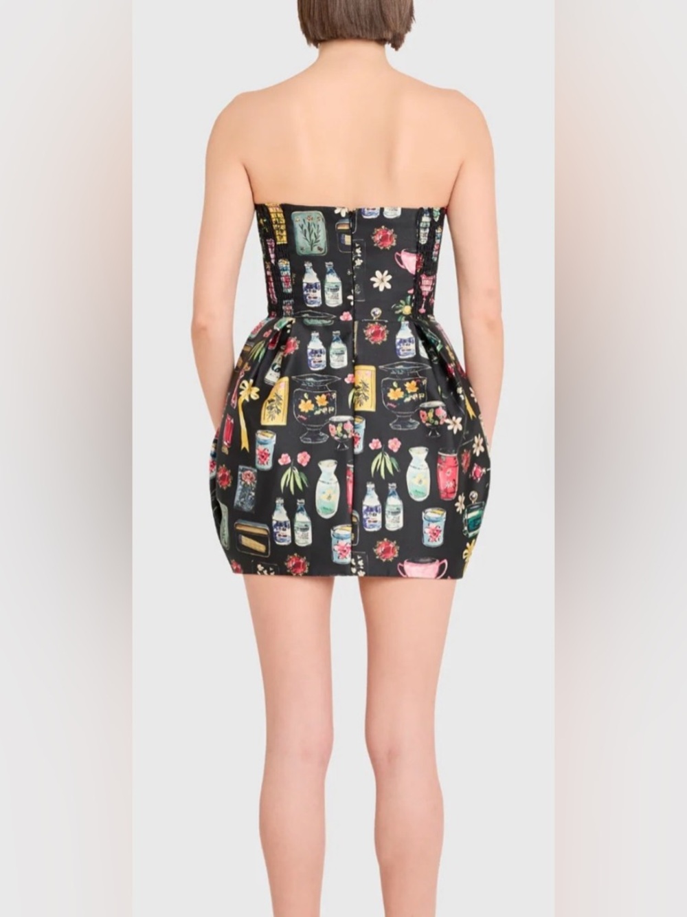 Amanda Uprichard Black Bubble Mini Dress with Multicolor Perfume Jar Print - Picture 3 of 4